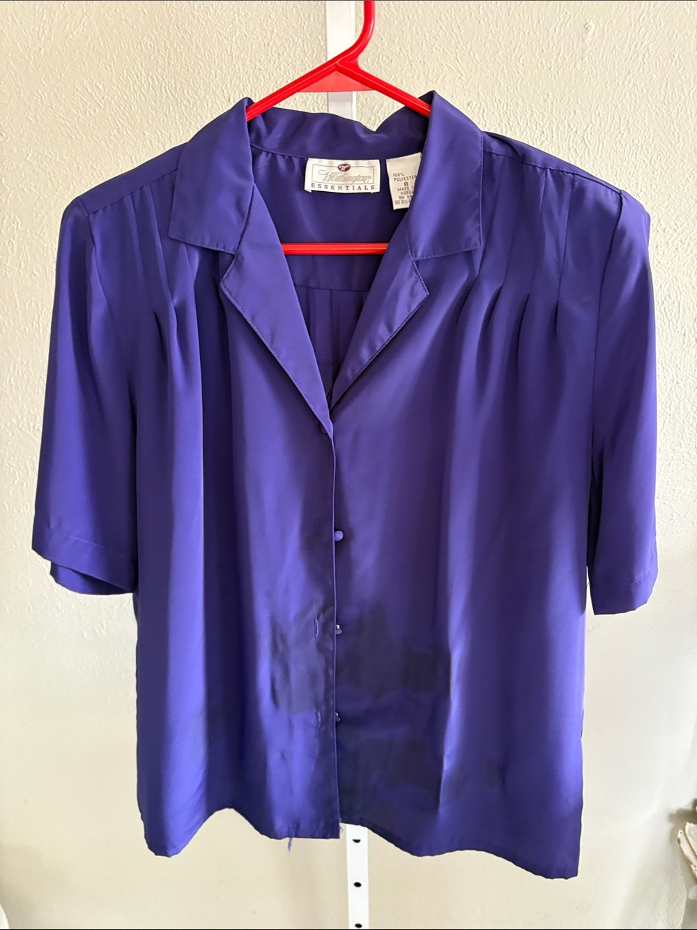 Essentials Women's Purple Button-Front Short Sleeve Blouse Size 8
